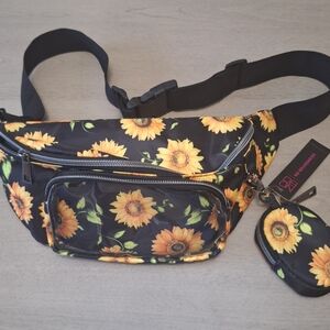 Sunflower Print Fanny Pack with Coin Pouch
